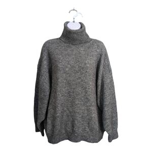 Zara Woman Wool Alpaca Blend Gray Oversized Pullover Turtleneck Knit Sweater S